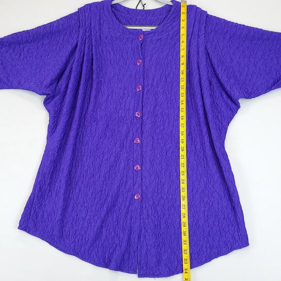 Riccardo E Barone Purple Crinkle Tunic Top Button Women 22 Dolman Short Sleeve - Picture 4 of 11